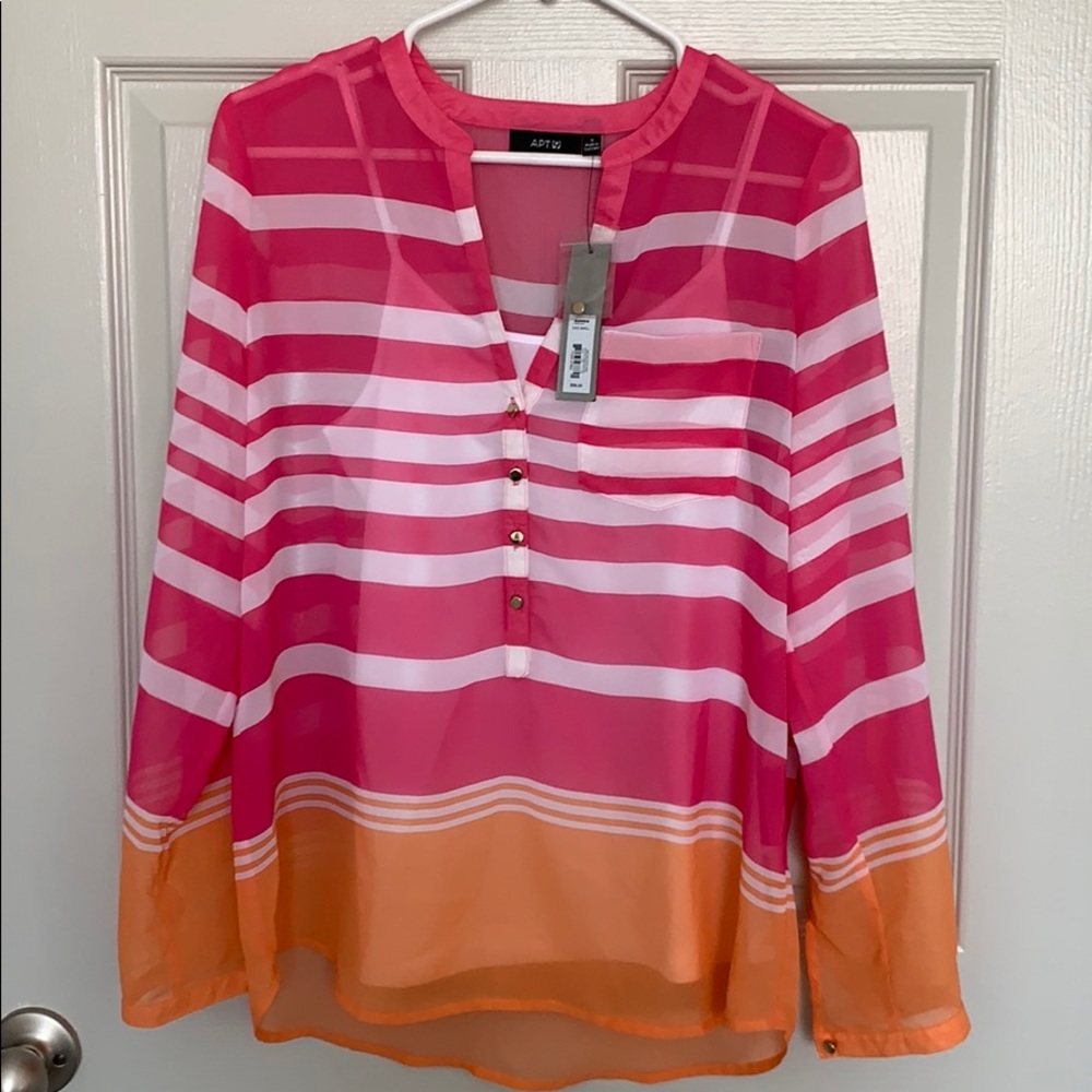 NWT Apt9 Long Sleeve Orange, Pink/White Stripe Top